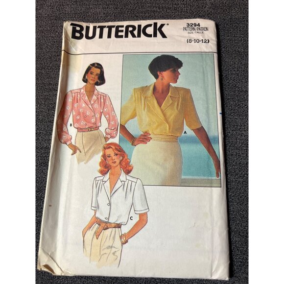 Butterick 3294 Blouse Sewing Pattern Size 8 10 12 1985 Vintage uncut - Picture 5 of 5
